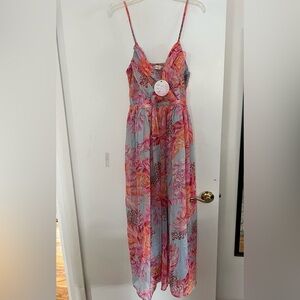 Floral Maxi Dress in Pink and Blue